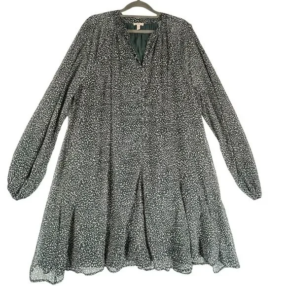 Joie Green Animal Print Short Dress Balloon Sleeve Womens SIZE XL Tunic Ditsy - Picture 2 of 13